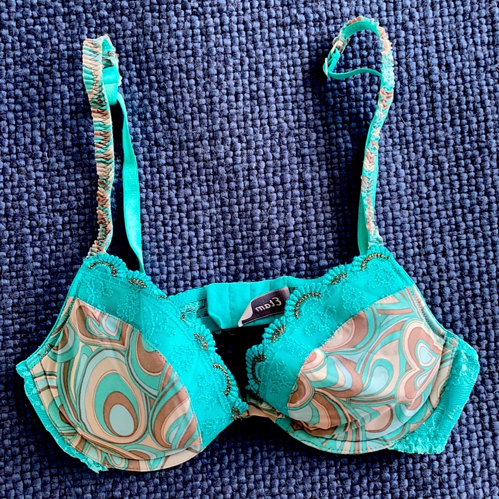 Emi Teal and Brown Patterned Bra